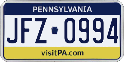PA license plate JFZ0994