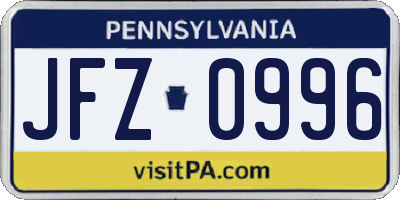 PA license plate JFZ0996