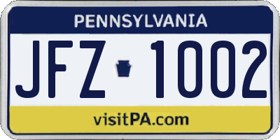 PA license plate JFZ1002