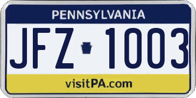 PA license plate JFZ1003