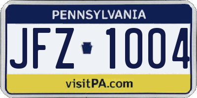 PA license plate JFZ1004