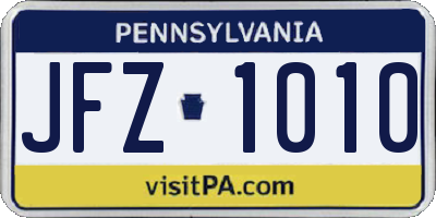 PA license plate JFZ1010