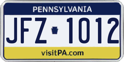PA license plate JFZ1012