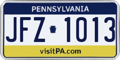 PA license plate JFZ1013