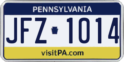 PA license plate JFZ1014