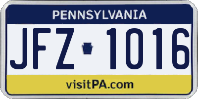 PA license plate JFZ1016