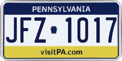 PA license plate JFZ1017