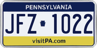 PA license plate JFZ1022