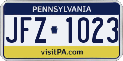 PA license plate JFZ1023