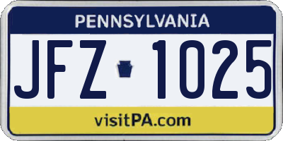 PA license plate JFZ1025