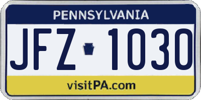 PA license plate JFZ1030