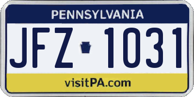 PA license plate JFZ1031