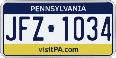 PA license plate JFZ1034