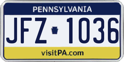 PA license plate JFZ1036