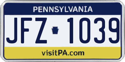 PA license plate JFZ1039