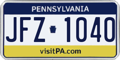 PA license plate JFZ1040
