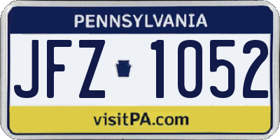 PA license plate JFZ1052