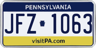 PA license plate JFZ1063