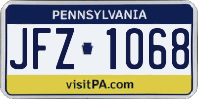 PA license plate JFZ1068