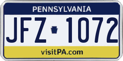PA license plate JFZ1072
