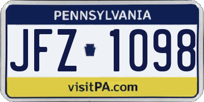 PA license plate JFZ1098