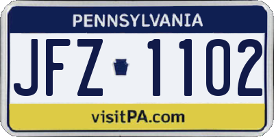 PA license plate JFZ1102