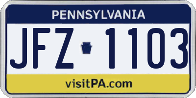 PA license plate JFZ1103