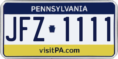 PA license plate JFZ1111