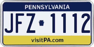 PA license plate JFZ1112