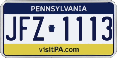 PA license plate JFZ1113