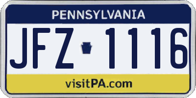PA license plate JFZ1116