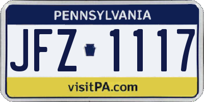 PA license plate JFZ1117