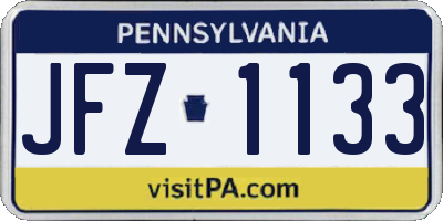 PA license plate JFZ1133