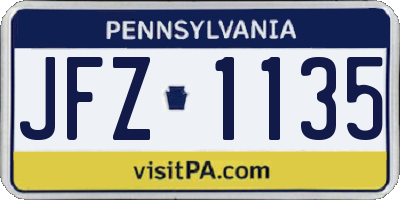 PA license plate JFZ1135
