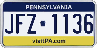 PA license plate JFZ1136