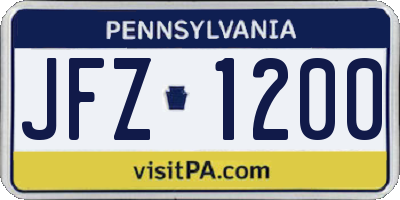 PA license plate JFZ1200