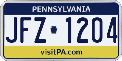 PA license plate JFZ1204