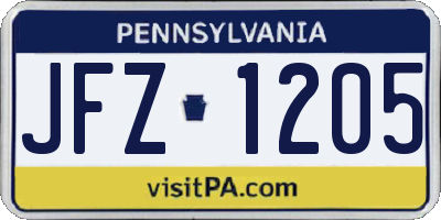 PA license plate JFZ1205