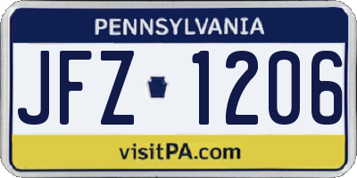 PA license plate JFZ1206
