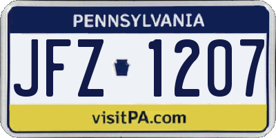 PA license plate JFZ1207