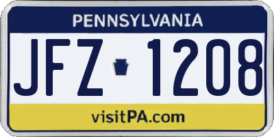 PA license plate JFZ1208