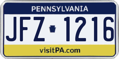 PA license plate JFZ1216