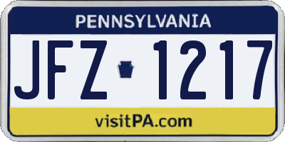 PA license plate JFZ1217