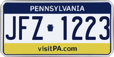 PA license plate JFZ1223