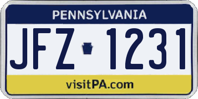 PA license plate JFZ1231