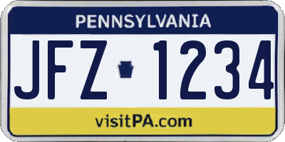 PA license plate JFZ1234