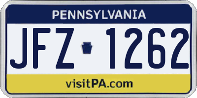 PA license plate JFZ1262