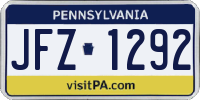 PA license plate JFZ1292