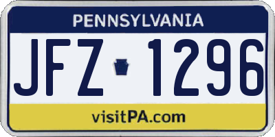 PA license plate JFZ1296