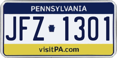 PA license plate JFZ1301